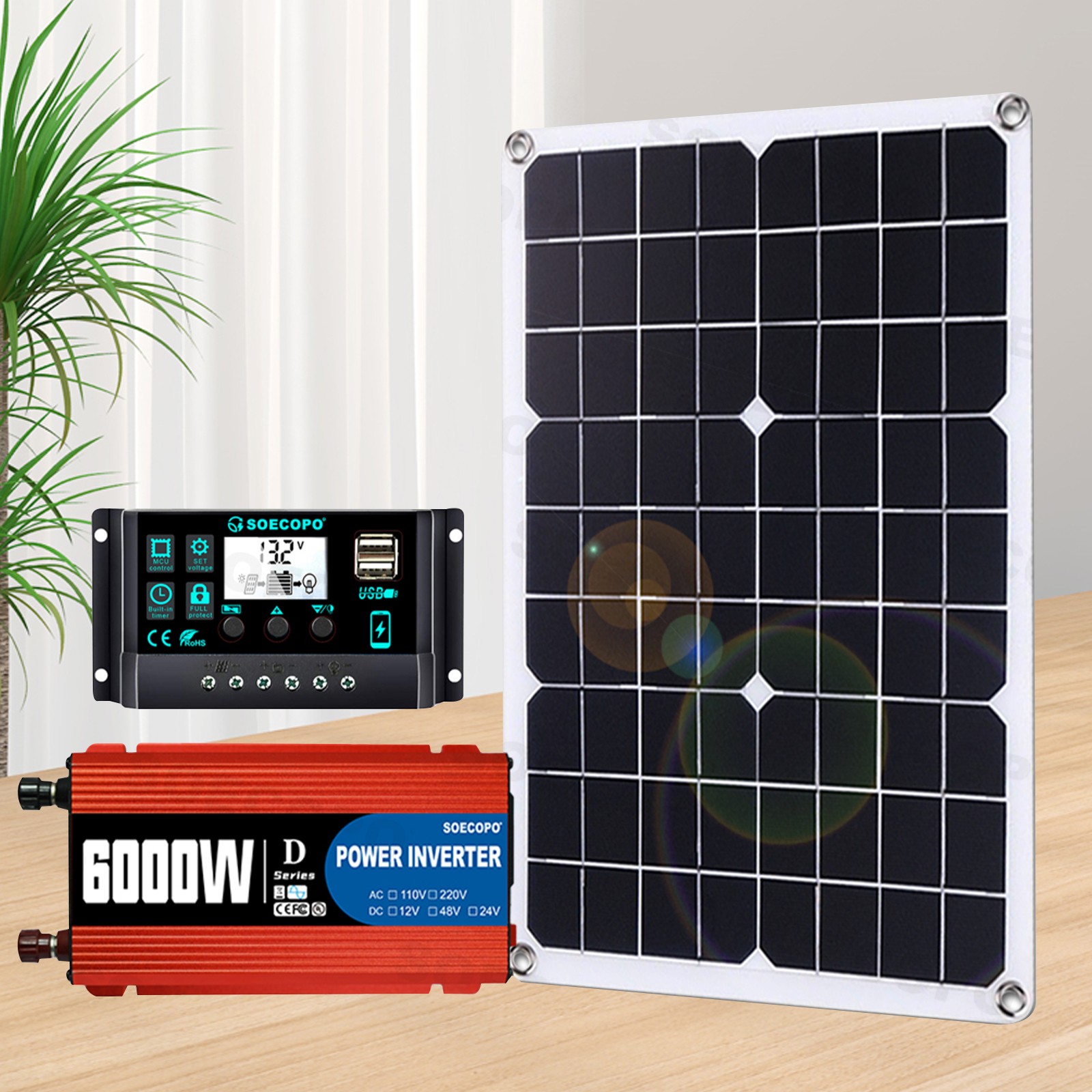 110V 6000W 100A Solar Panel Kit Complete Solar Power Generator Home Grid SysteJn