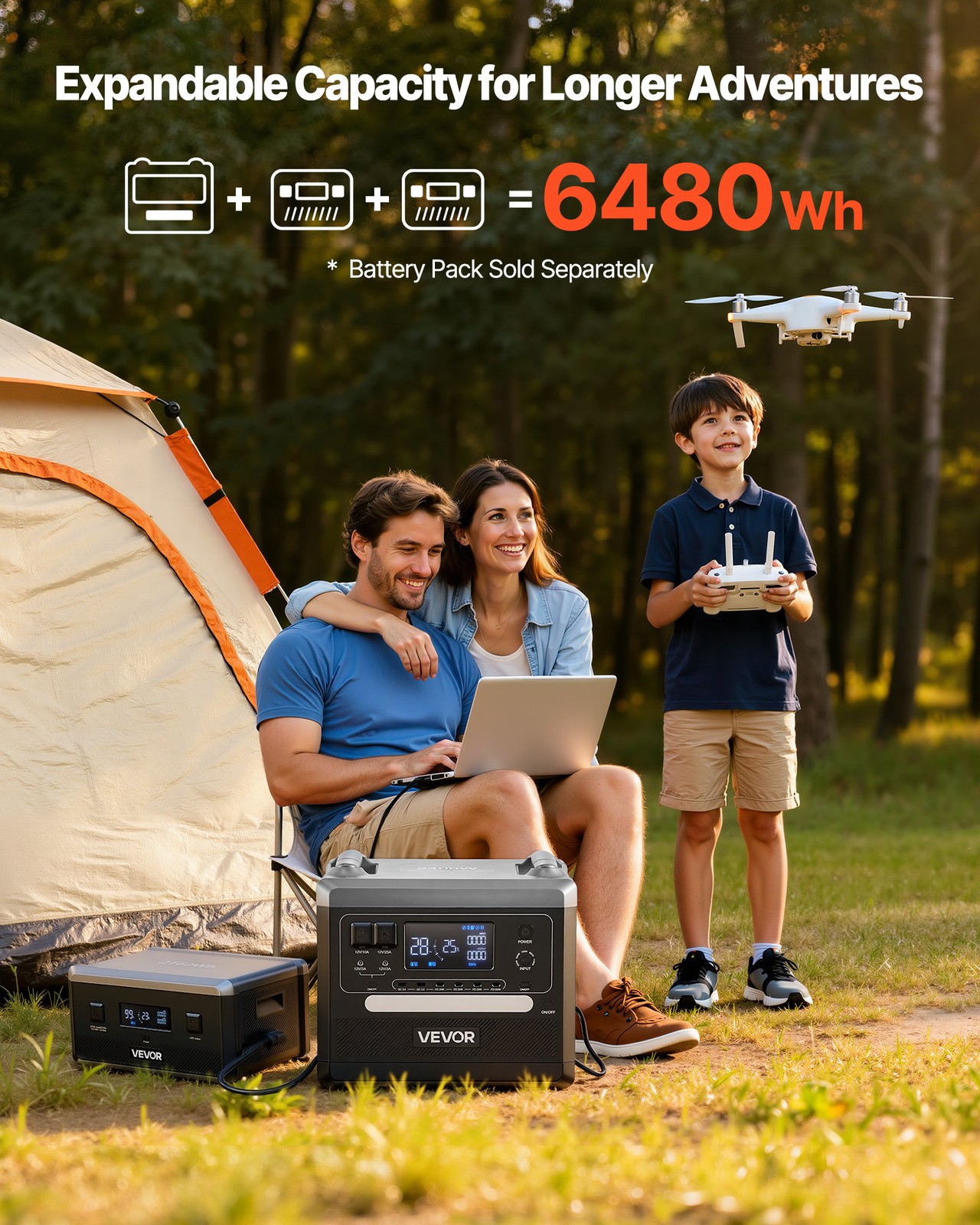 VEVOR Portable Power Station 2400W 2160Wh with 2PCS 200W Foldable Solar Panels