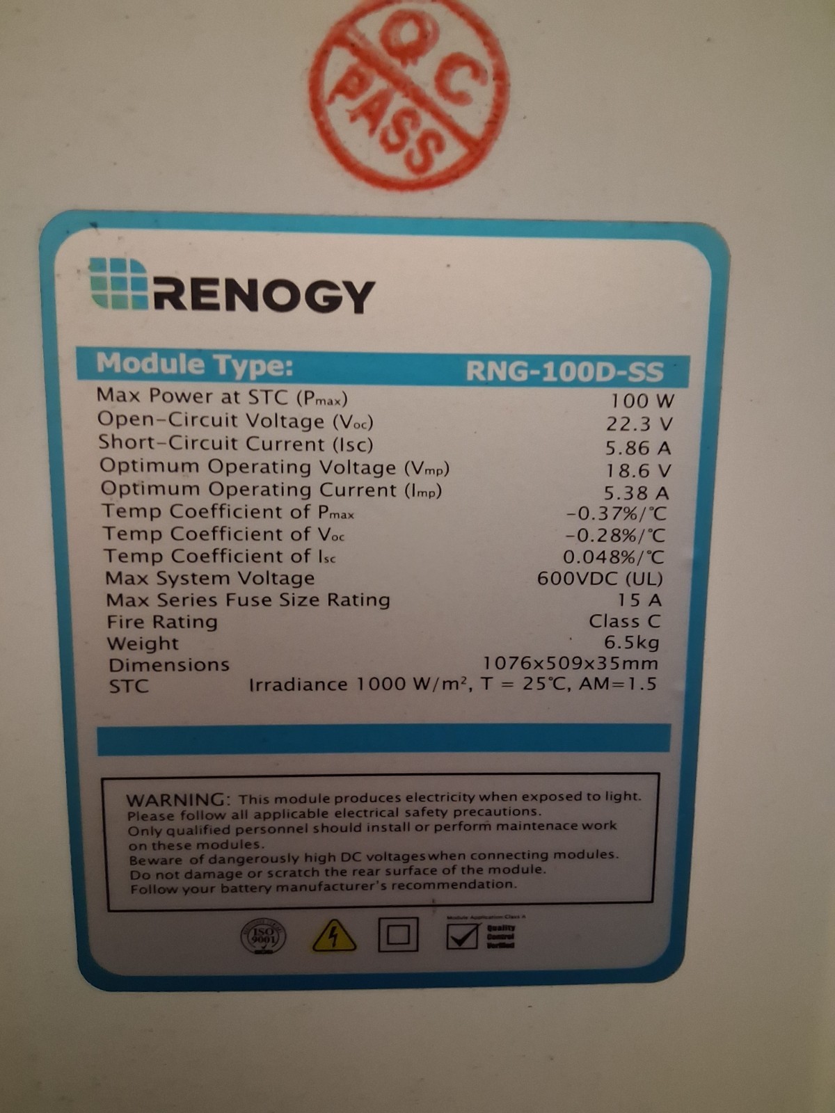 Renogy RNG-100D-SS 100W Monocrystalline Maintenance Free Off-Grid Solar Panel