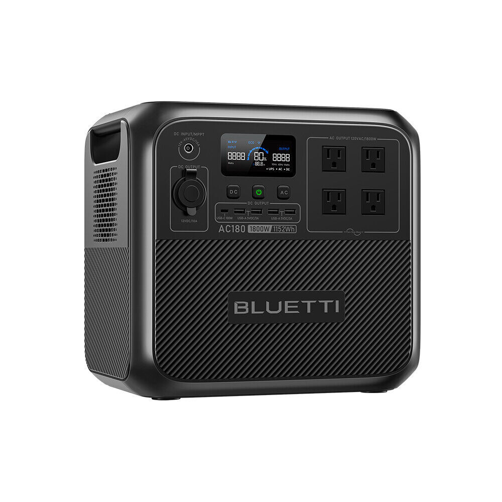BLUETTI AC180 1800W 1152Wh Solar Generator+100W Portable Solar Panel Kit MPPT
