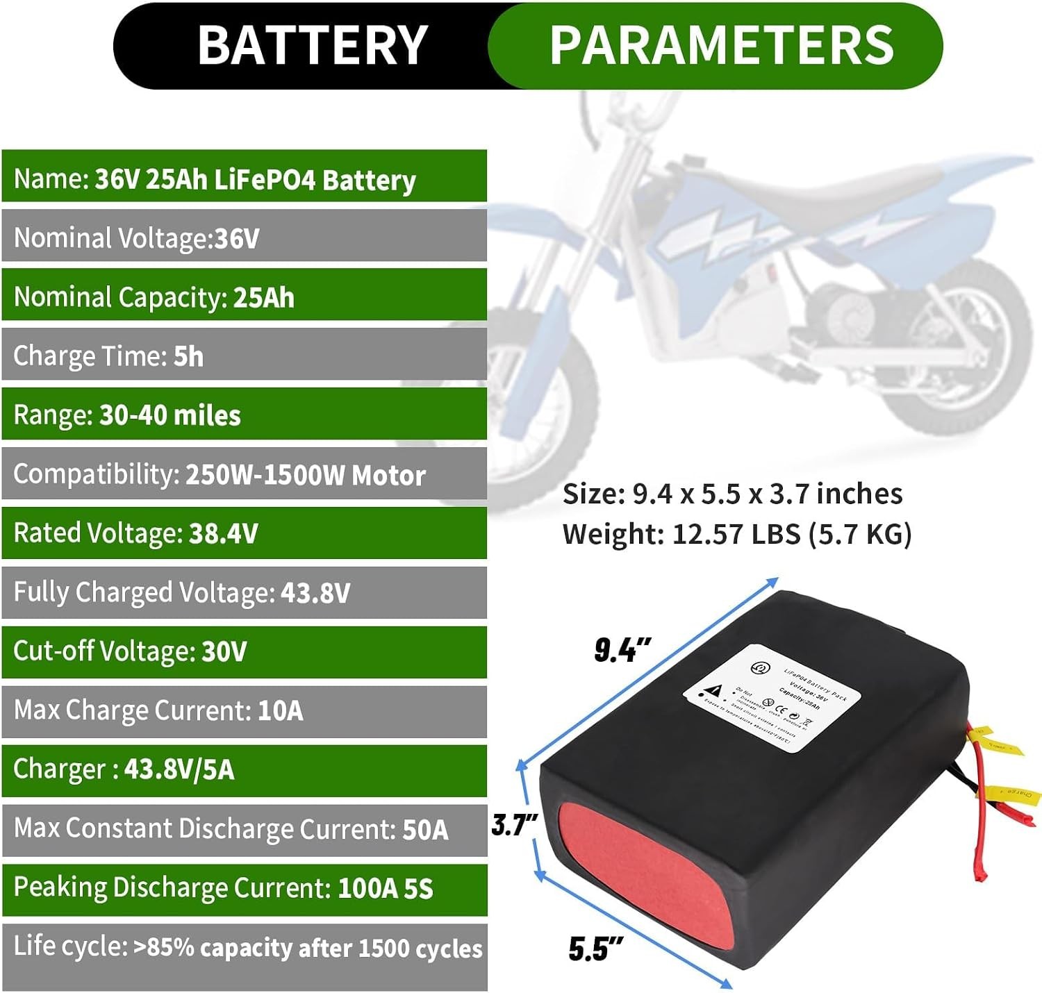 36V BtrPower Battery Pack 25Ah Lithium LiFePO4 for Bicycle Motor E_Bik,e 30A BMS