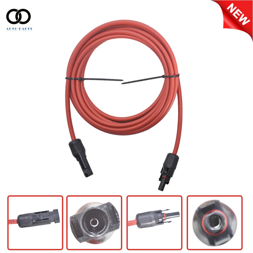 1 Pair 10 AWG 15 FT Black + Red Solar Panel Extension Cable Wire Connector