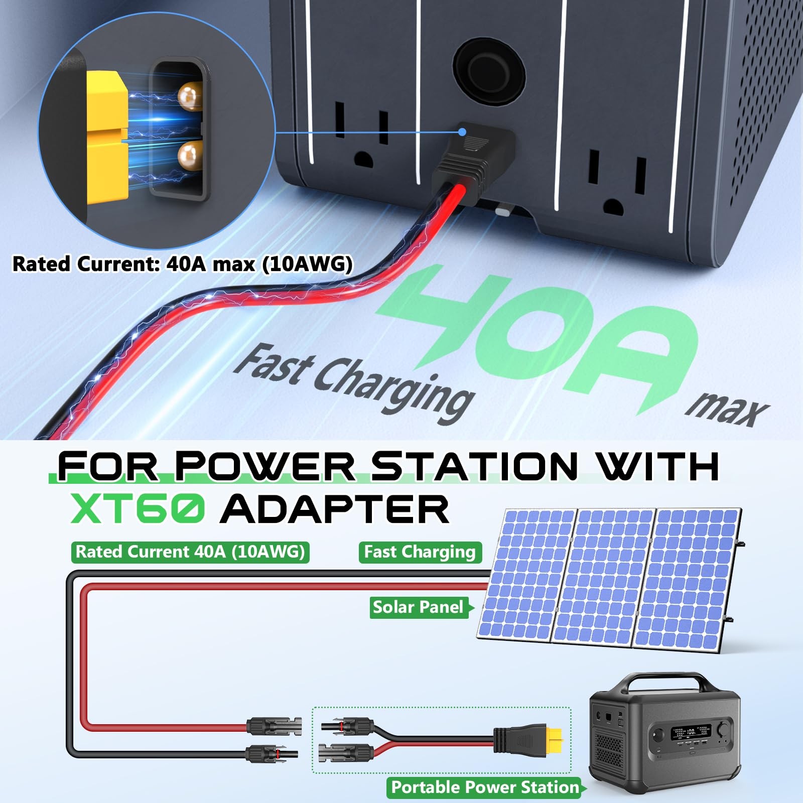 12AWG XT60 Solar Cable, Solar Connector to XT60 Charging Adapter 3 10 15 20 2…