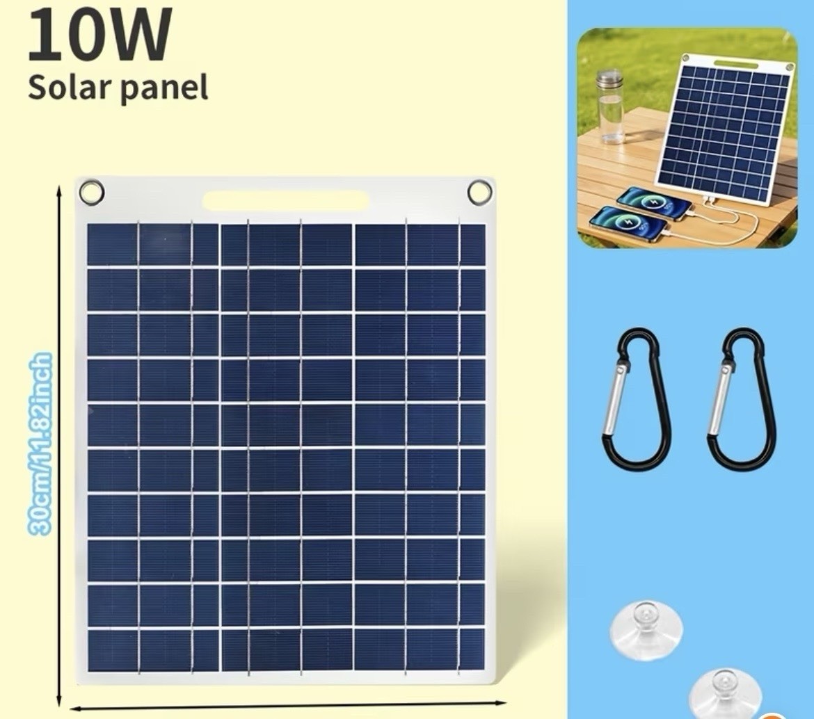 10W Portable Polycrystalline Waterproof Solar Panel USB, 30cm Off-Grid