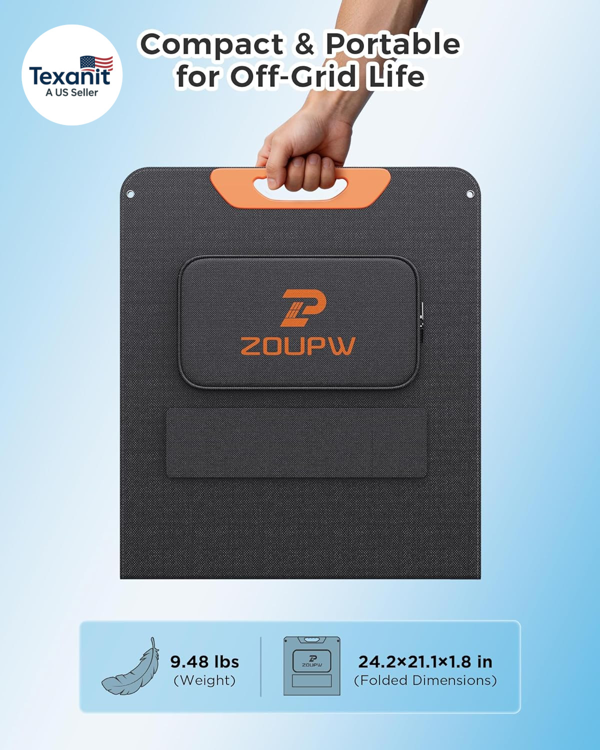 100W Portable Solar Panel with 5-In-1 Cable,23.5% Efficiency Mono Foldable Solar