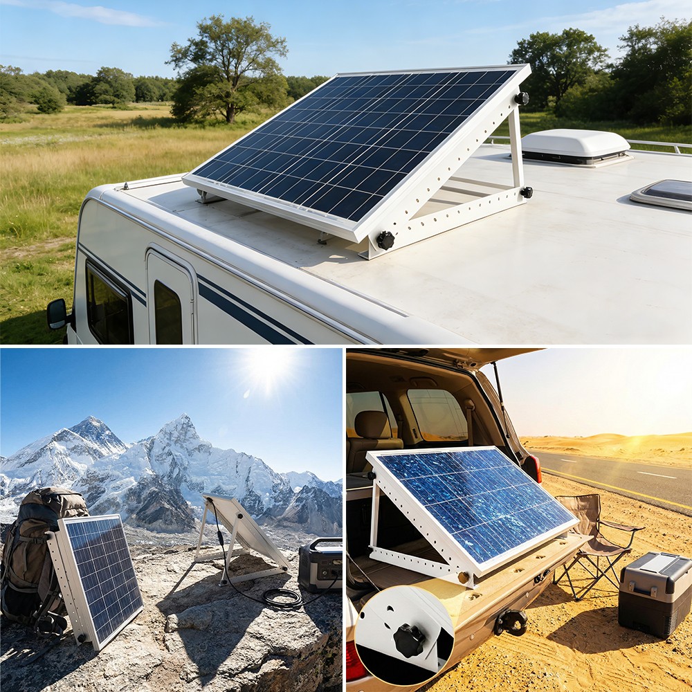 Solar Panel RV Tilt Mount Brackets Kit Rooftop Flat Surface Adjustable Frame Set