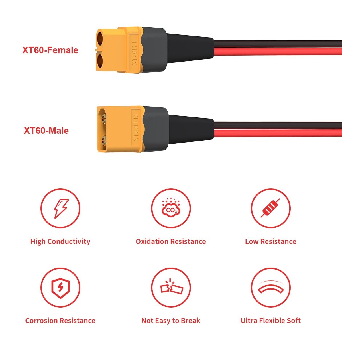 ELFCULB 12AWG 2FT XT60 Extension Cable 2 6 10 20 35 50 75 100FT XT60 Female t…