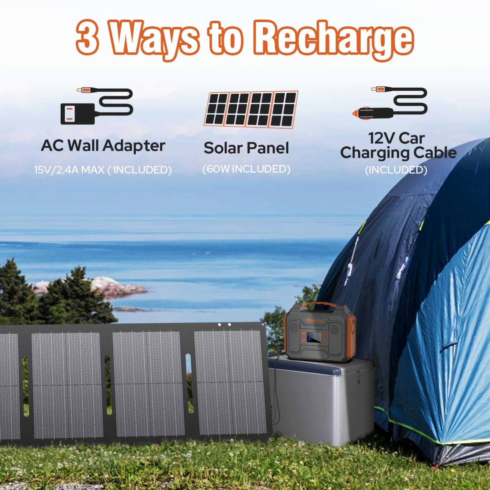 300W Portable Solar Generator & 60W Foldable Solar Panel, 280Wh Power Station fo