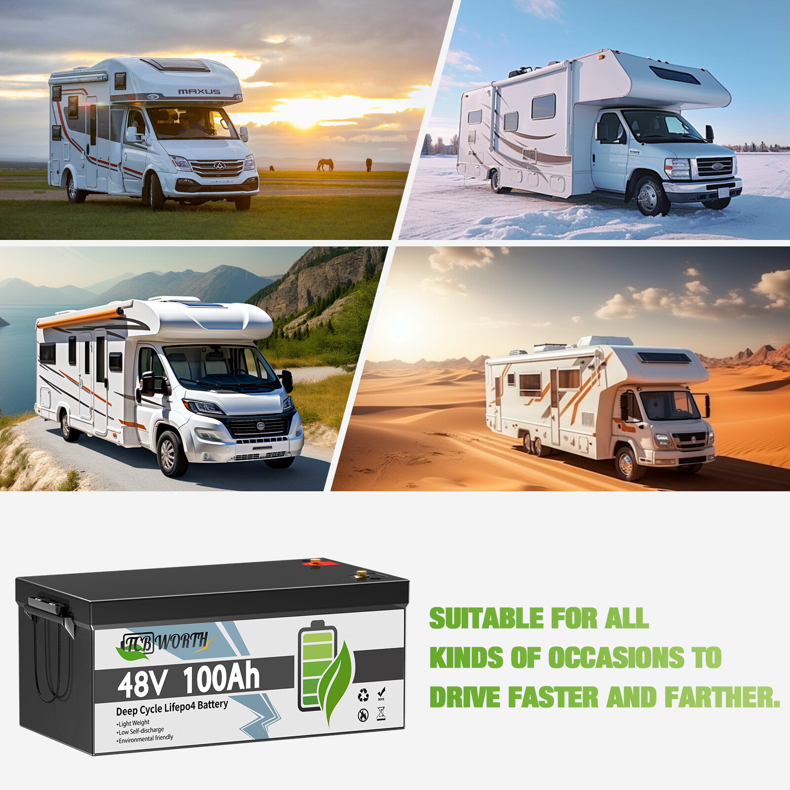 48V 100Ah Lithium LiFePO4 Battery 200A BMS 5120Wh Golf Cart UPS Solar Off-Grid