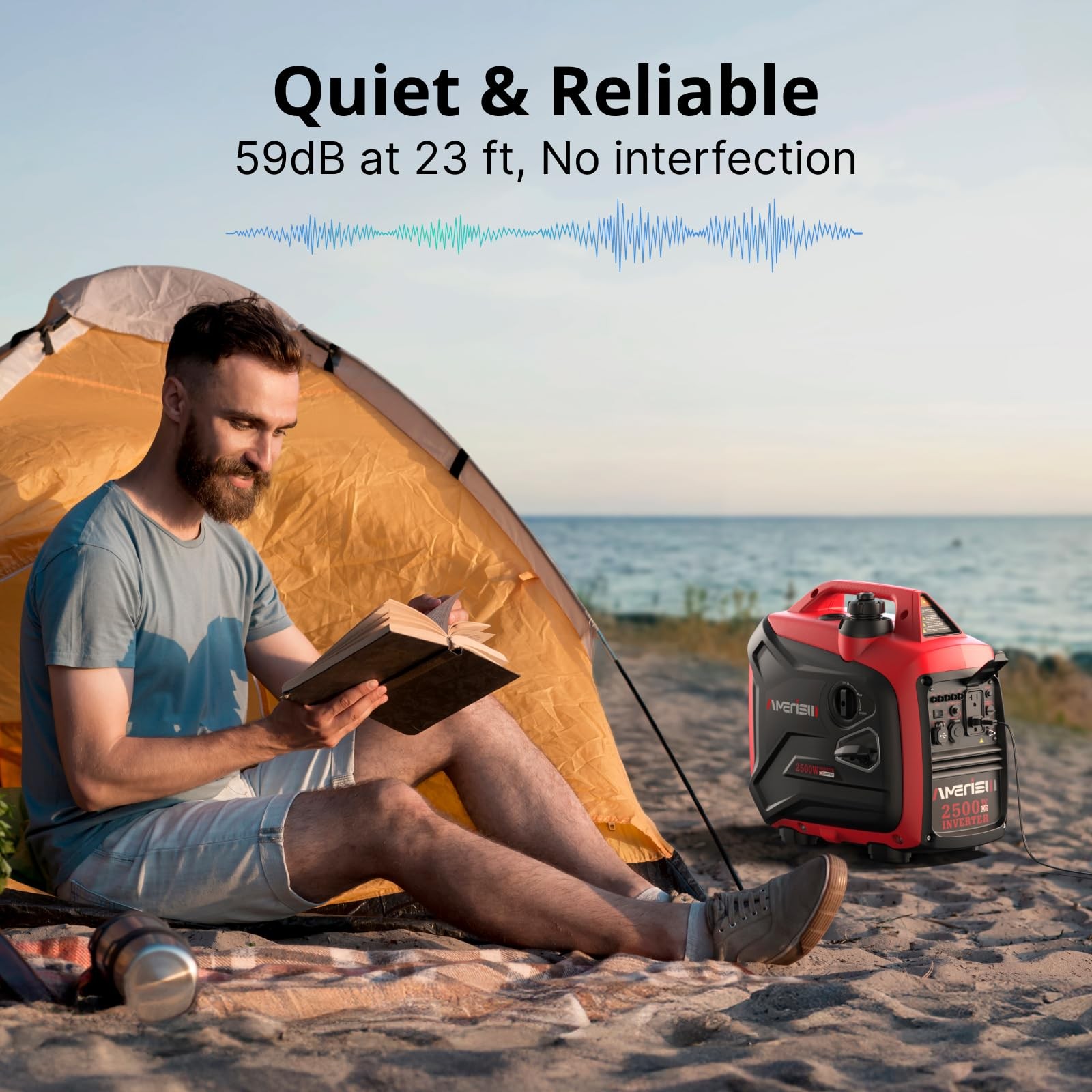AMERISUN 2500W Portable Inverter Generator, Gas Powered Generator with CO Sen…