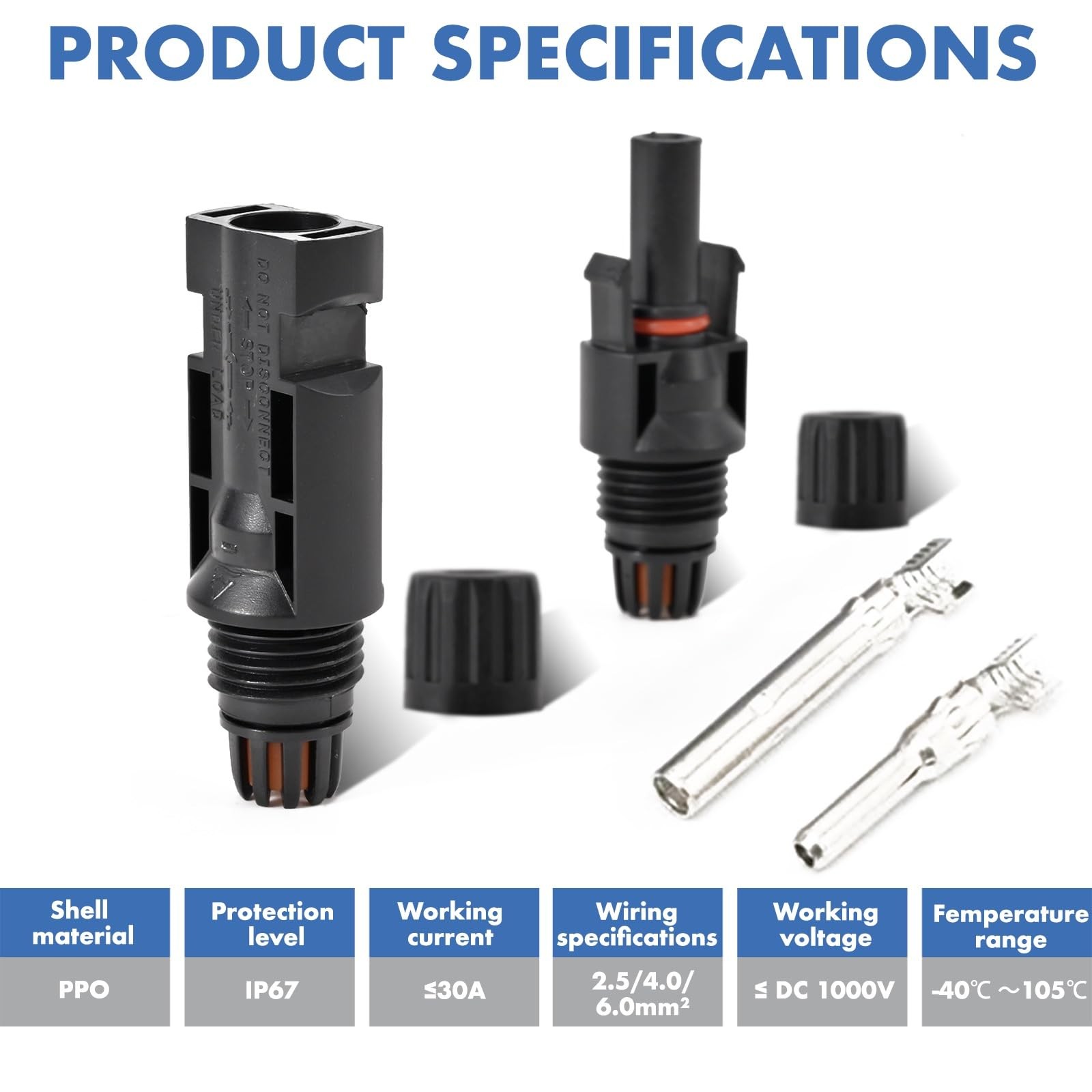 Usngsny 16 PCS Solar Panel Connectors, Male/Female IP67 Waterproof 1000V 30A …