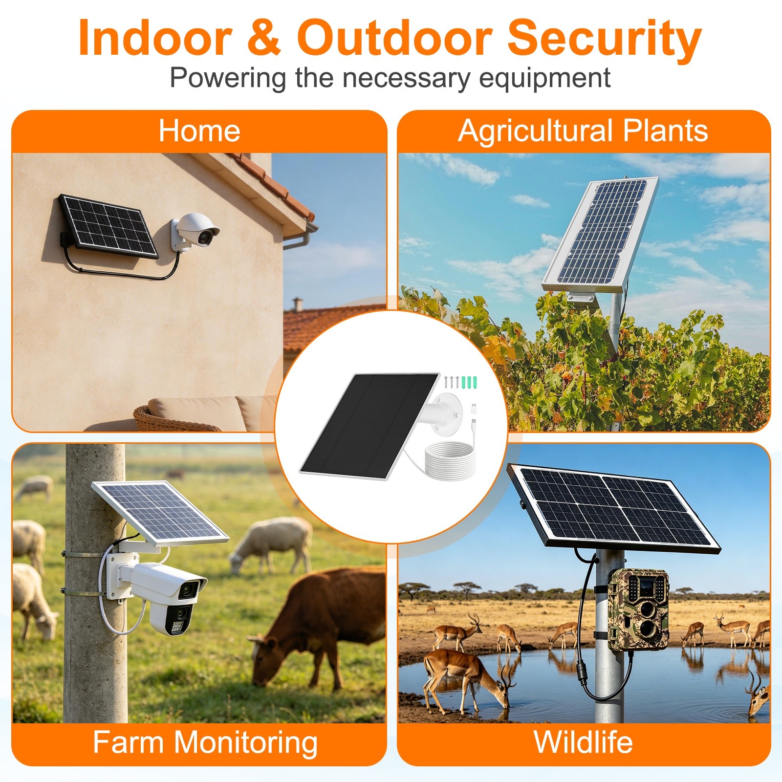 1 Pack of 5V 5W Solar Panel, Waterproof Dual Type-C/USB Solar Charger, White