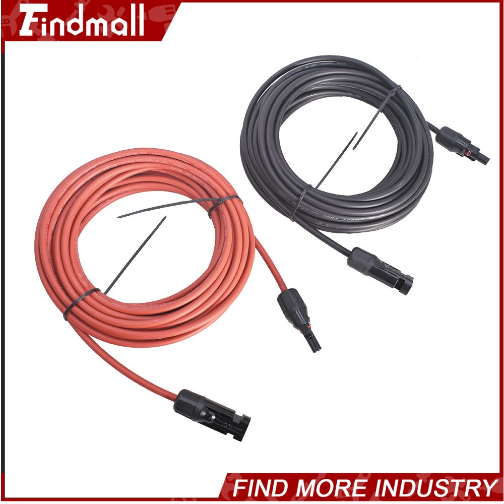 Findmall 1 Pair 20ft 12AWG Black+Red Solar Panel Extension Cable Wire Connector