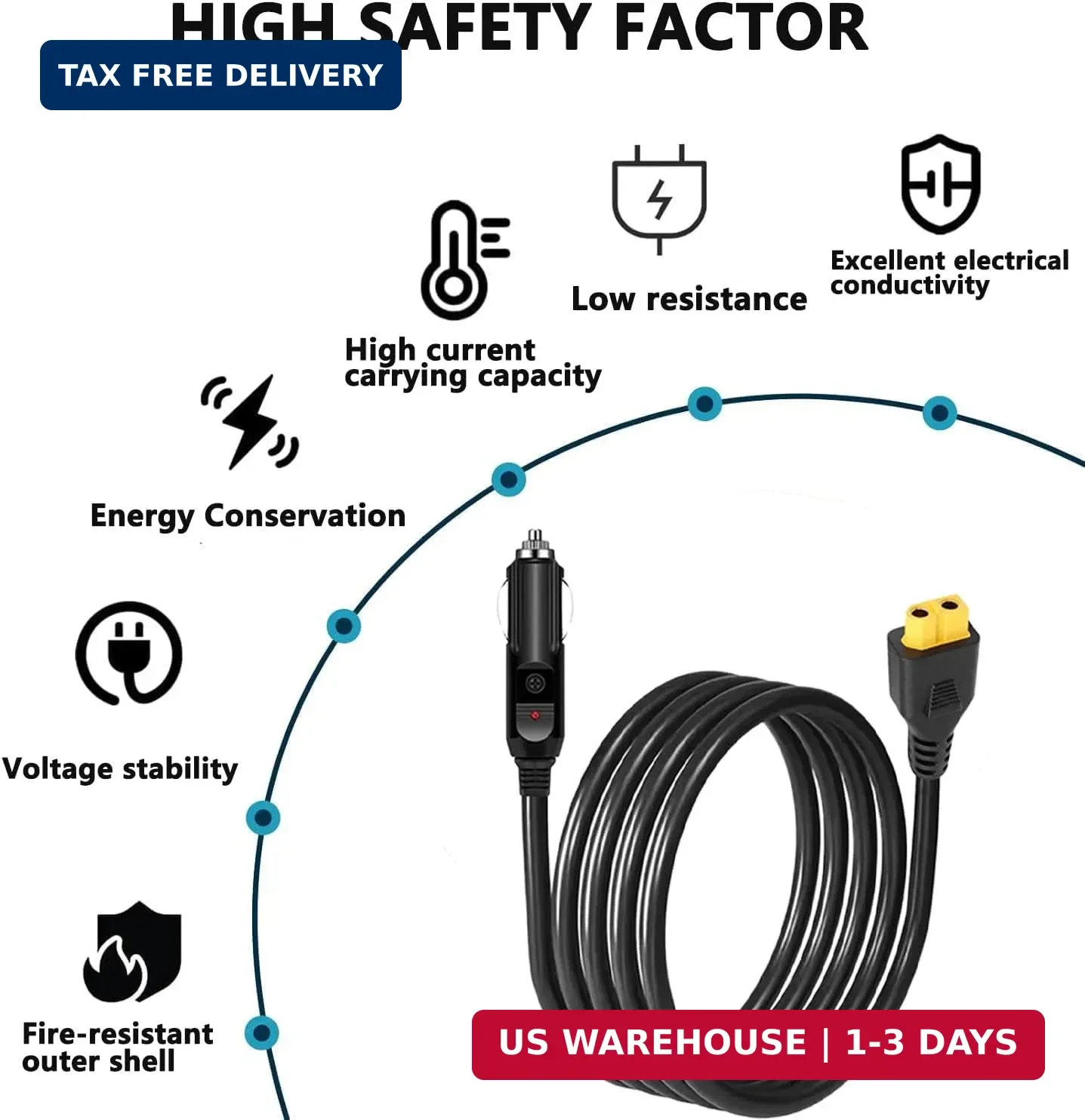 10-Foot Portable 12V XT60 Car Charger, for Bluetti EB55, Anker 757/767, Ecoflow