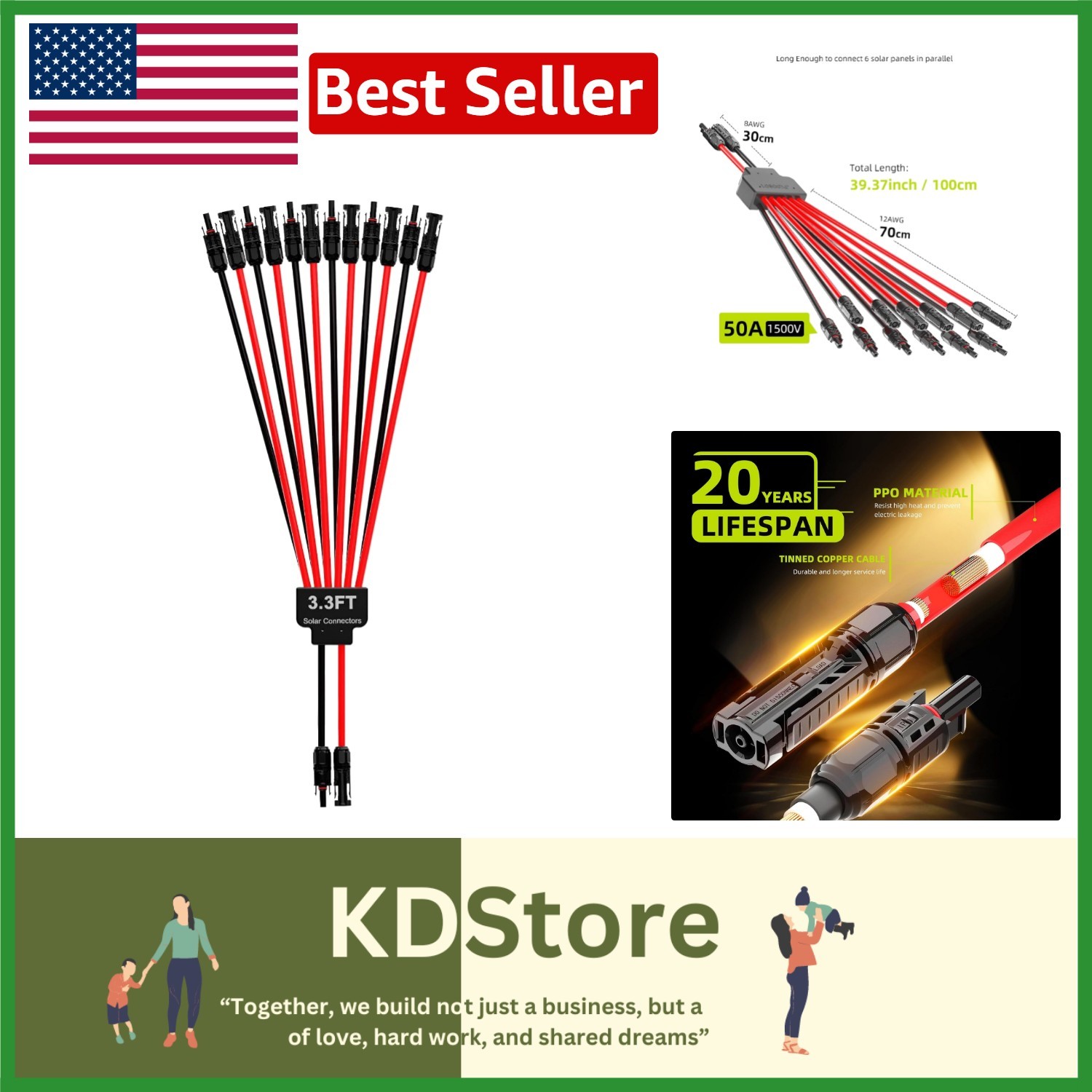 High-Performance 12-Pin Solar Connectors – 50A Capacity with Tool-Free Setup
