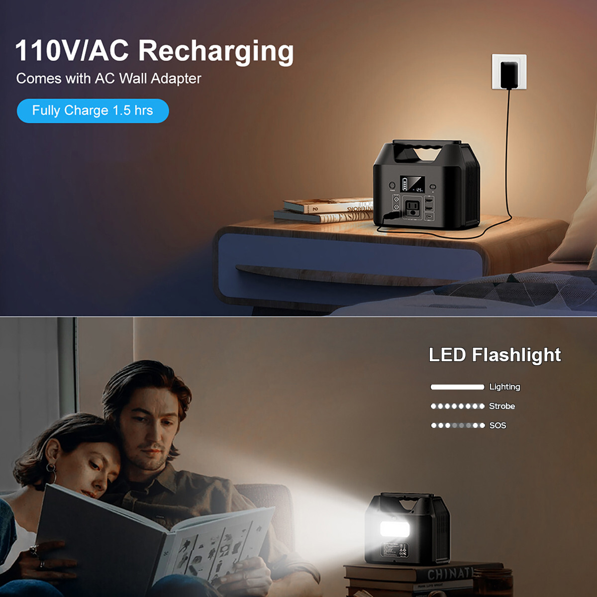 Portable Power Station 150W LiFePO4 Battery Solar Generator + 5W LED Light Bulb