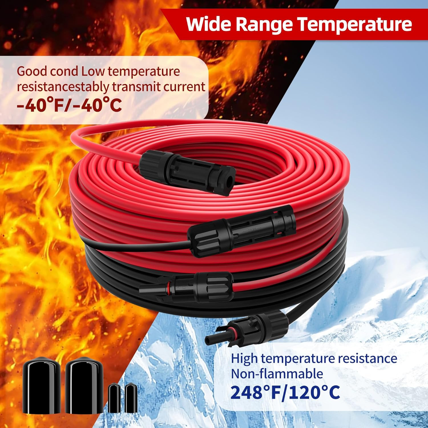 Solar Extension Cable 10AWG 6Mm² 50FT PV Wire 10Gauge Adaptor Panels Cables with