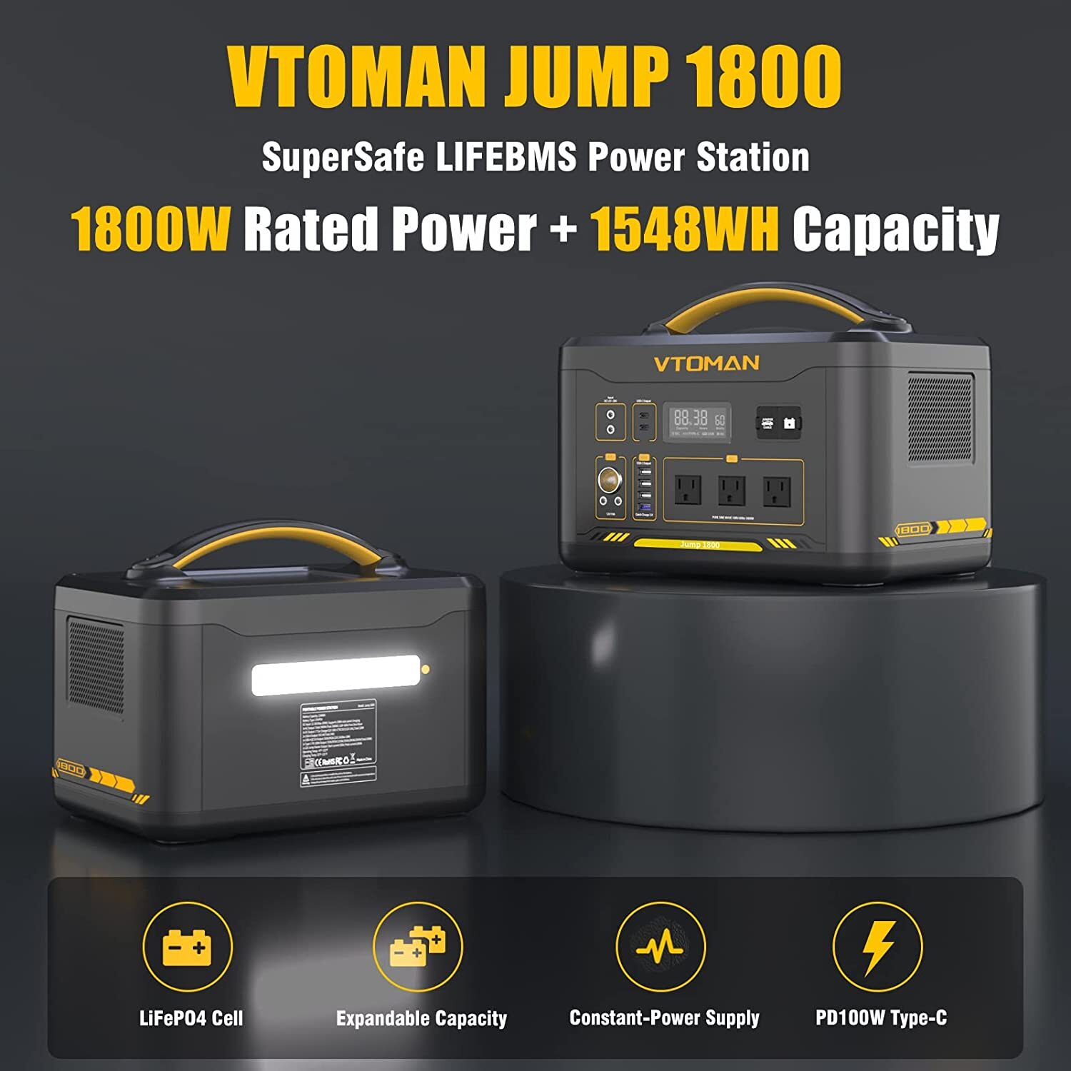 VTOMAN Jump 1800 Portable Power Station 1800W 1548Wh LFP Generator