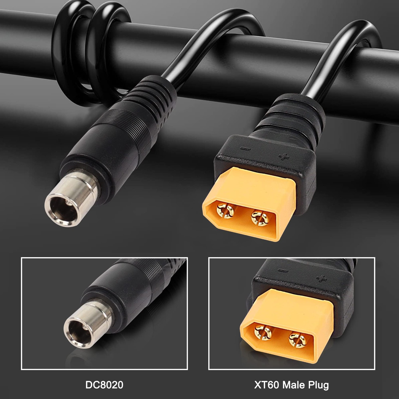 XMSJSIY XT60 to 8mm Adapter Cable Bullet Connector 14AWG DC 8020 Power Adapte…