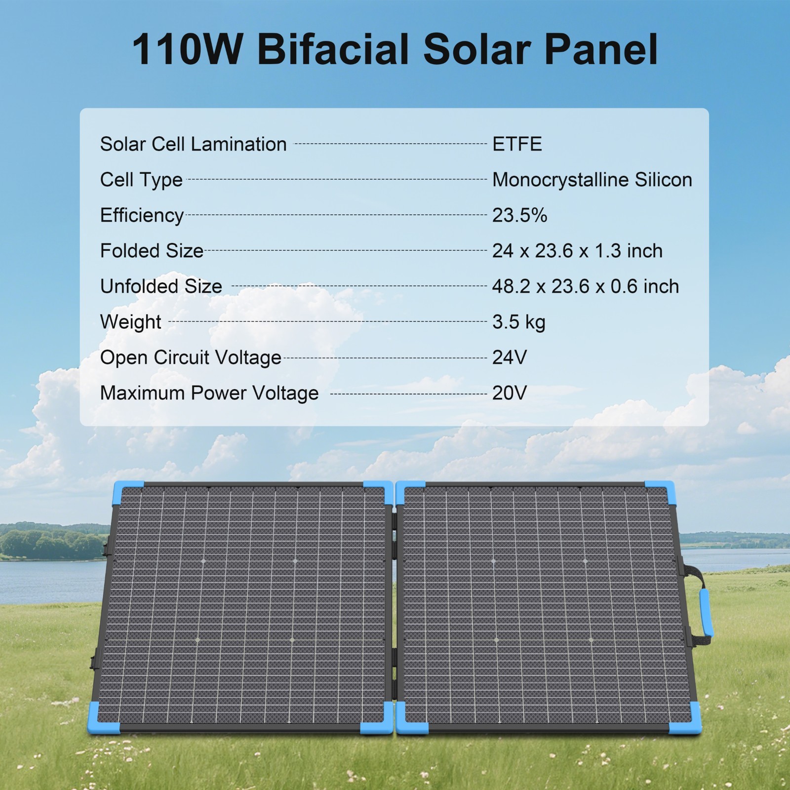 E-POWO 400W 220W 110W Bifacial Solar Panel for Power Stations Solar Generator RV