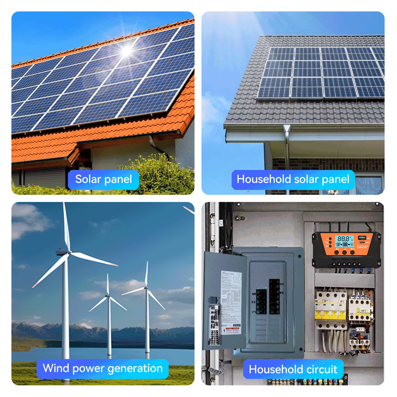 30 Solar Panel Battery Charge Controller 12V/24V USB Type-C Auto Regulator LCD