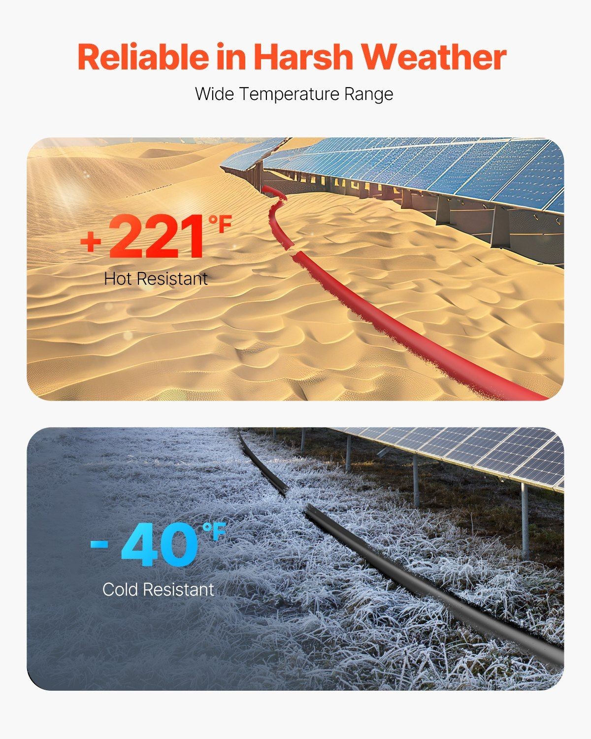 100ft 10AWG -40°C–105°C Solar Panel Cable w/ Waterproof MC4 Connectors