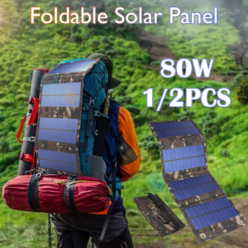 2X 2023 80W USB Portable Charger Solar Panel Foldable Power Bank For Cell Phone