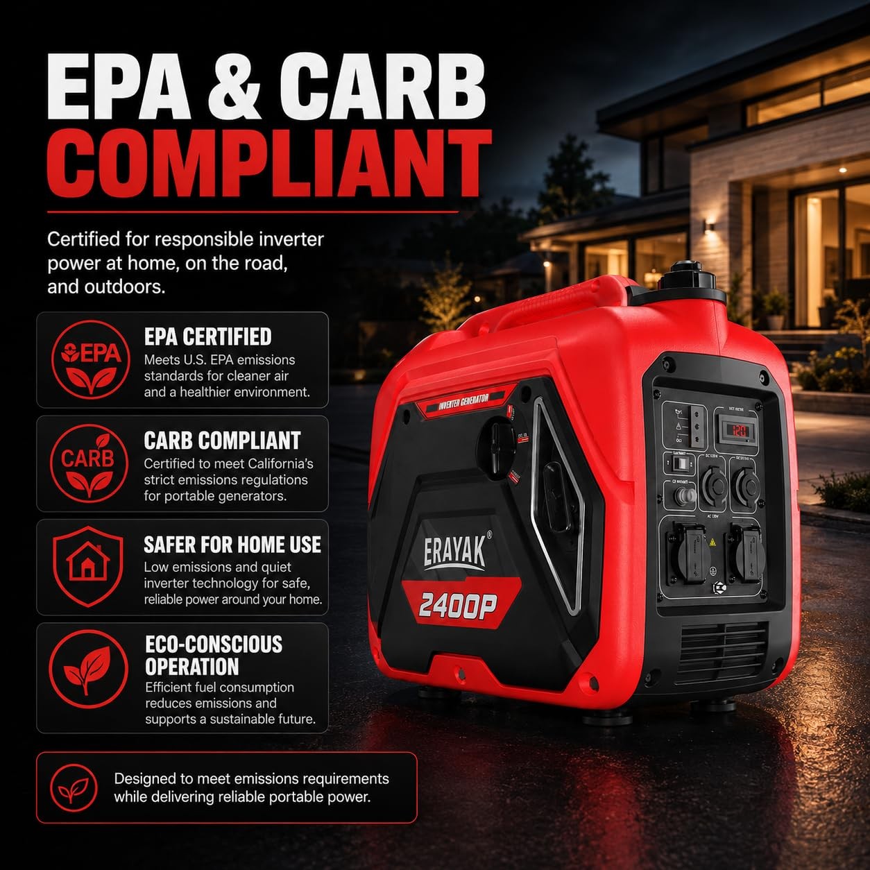 ERAYAK 2400W Portable Inverter Generator for Home Use Super Quiet Small Generato