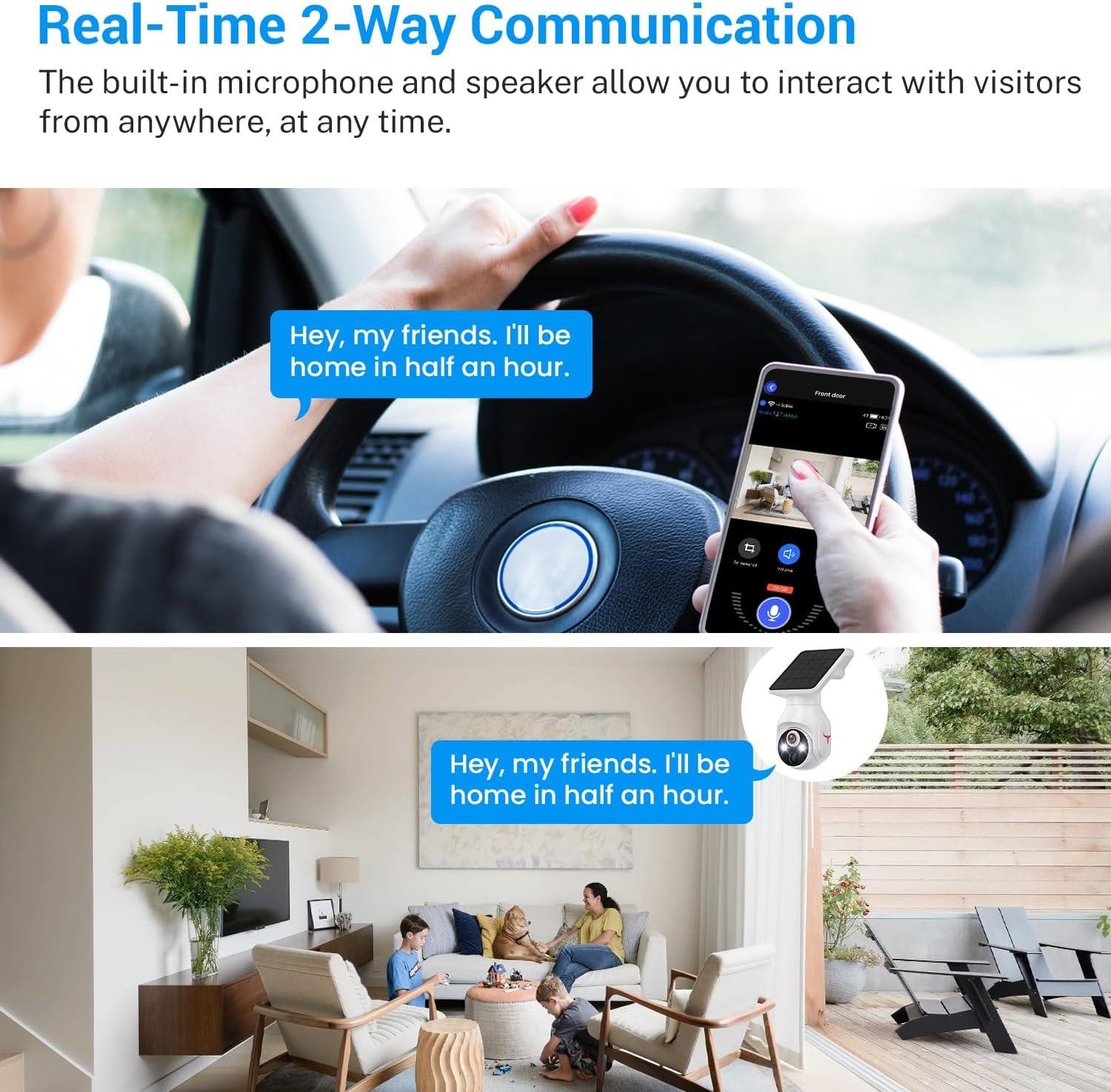 1080P Security Camera Wireless with Solar Panel, Smart AI Human Detection, 2-Way
