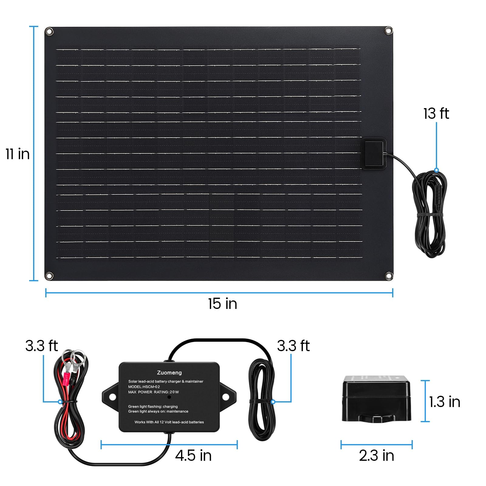 Solar Battery Charger Maintainer, Zuomeng 20W Solar Panel Kit for Dump Traile…