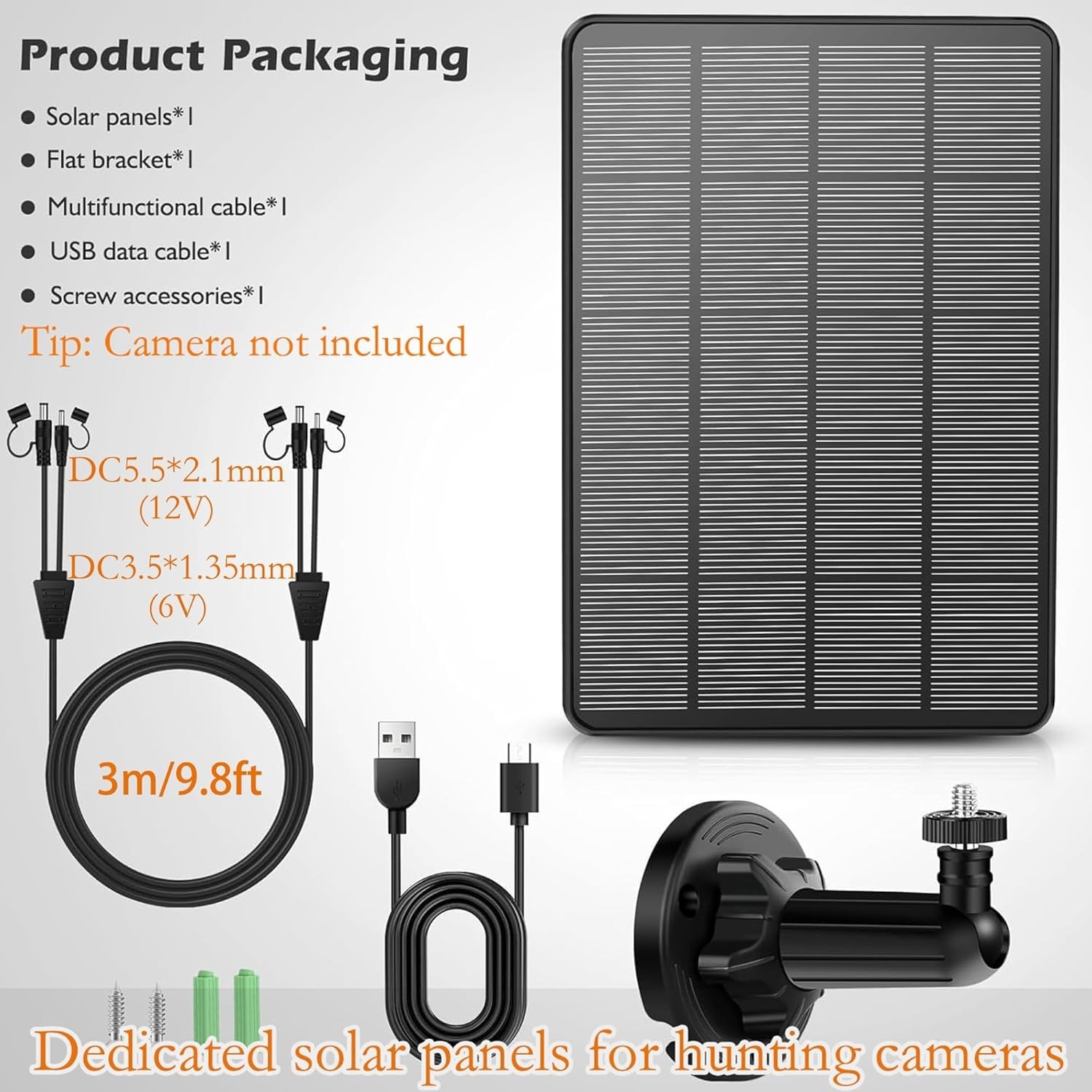 Solar Panel for Trail Cameras 12V/1A 6V/1.5A Waterproof