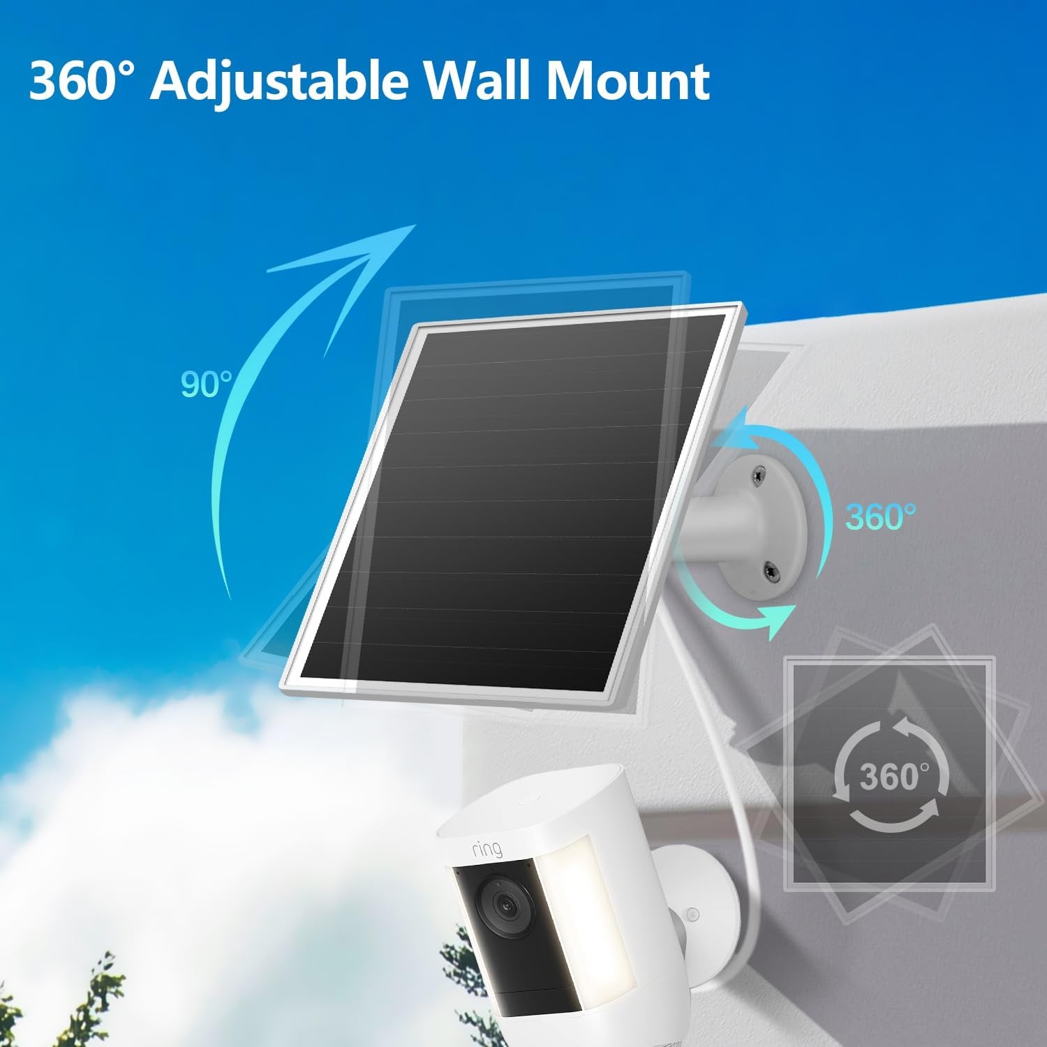 6W Solar Panel Charger for Ring Camera USB-C & Barrel Plug Waterproof