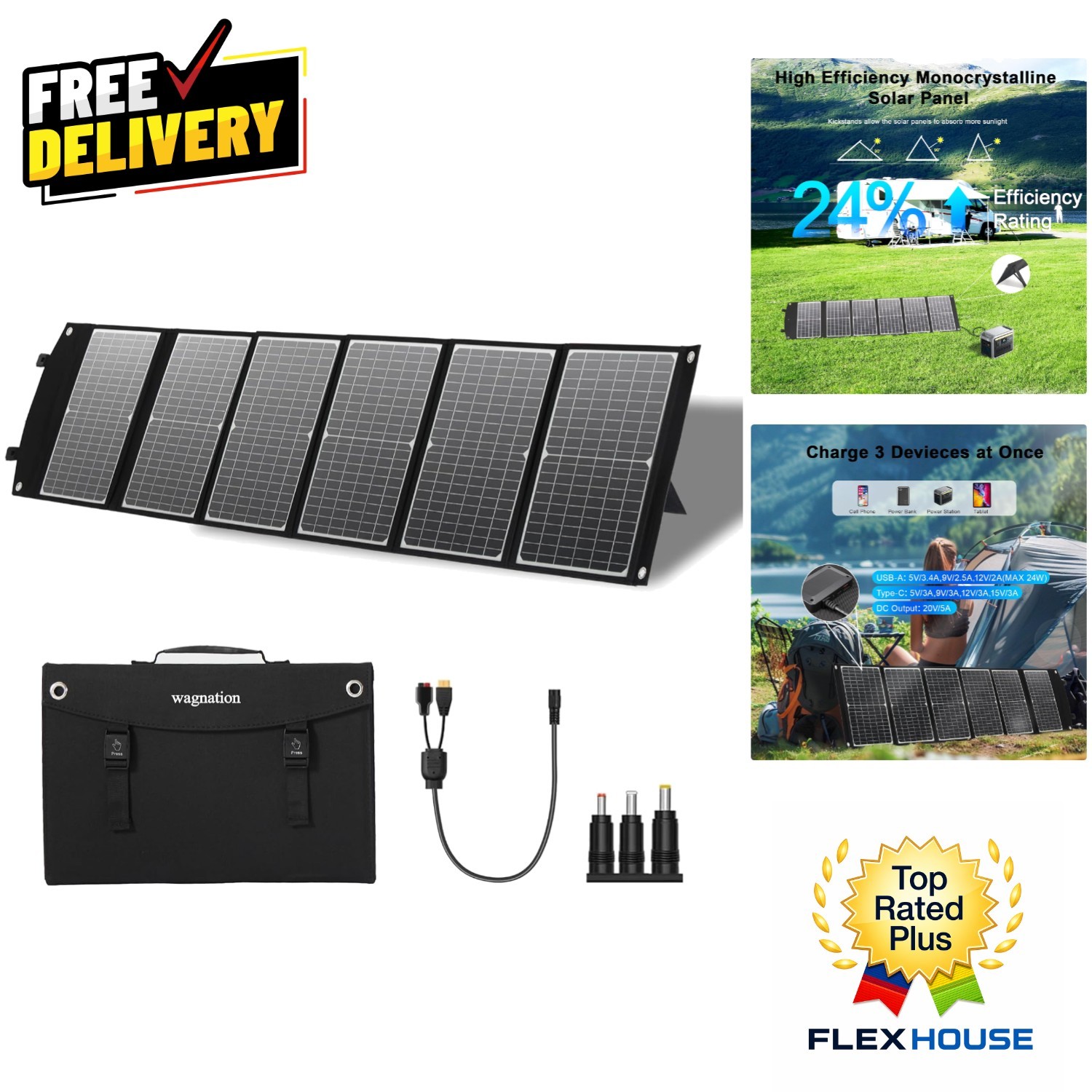 Waterproof 100W Solar Charger – Fast Charge Your Devices Anywhere Outdoors