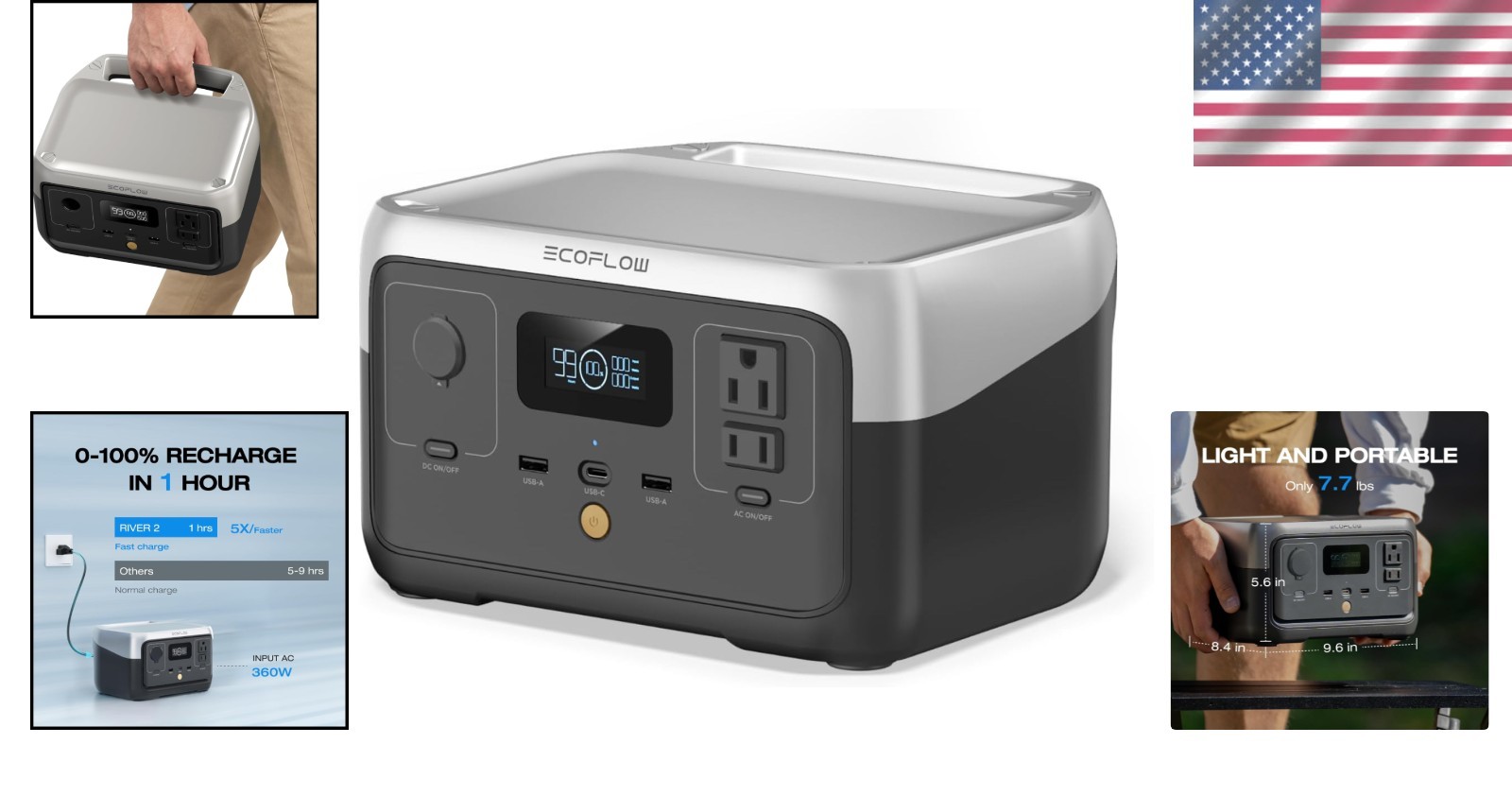 EcoFlow RIVER 2: 256Wh Solar Generator with 1-Hour AC Fast Charging & 600W Power