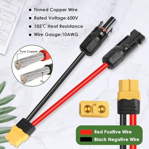 Solar Connector to XT60 Adapter Cable – 10AWG for Solar Panel to Portable 35FT