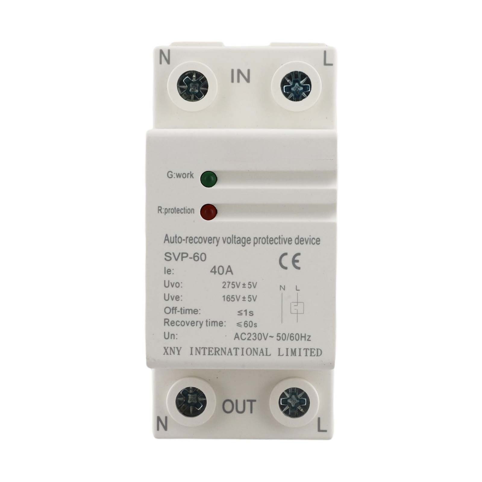 230 Volt Overvoltage Undervoltage Protector for Single Phase Current up to 63A
