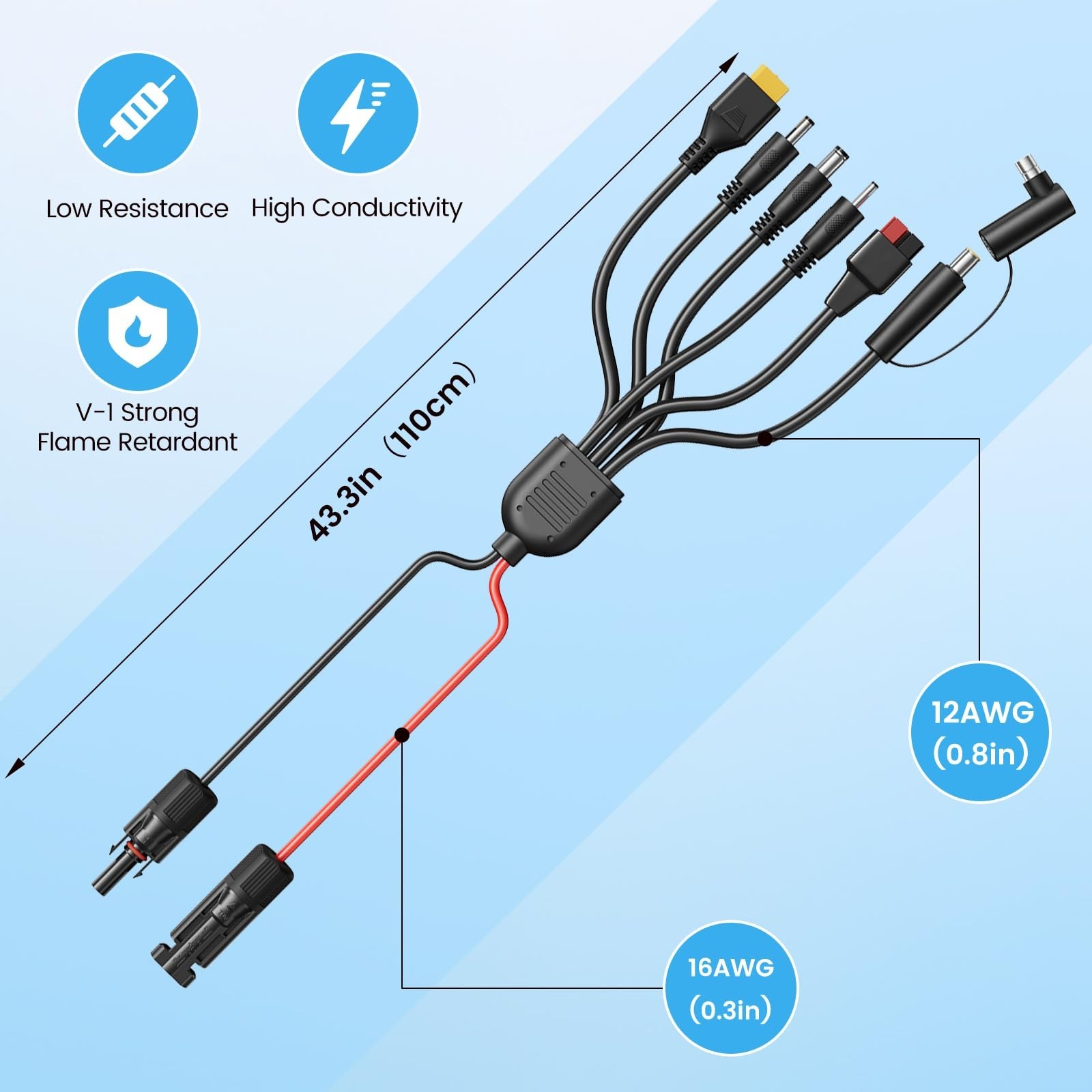7-in-1 Solar Panel Adapter Kit, 3.6ft 12AWG MC4 to DC 8mm XT60 Anderson Cables,