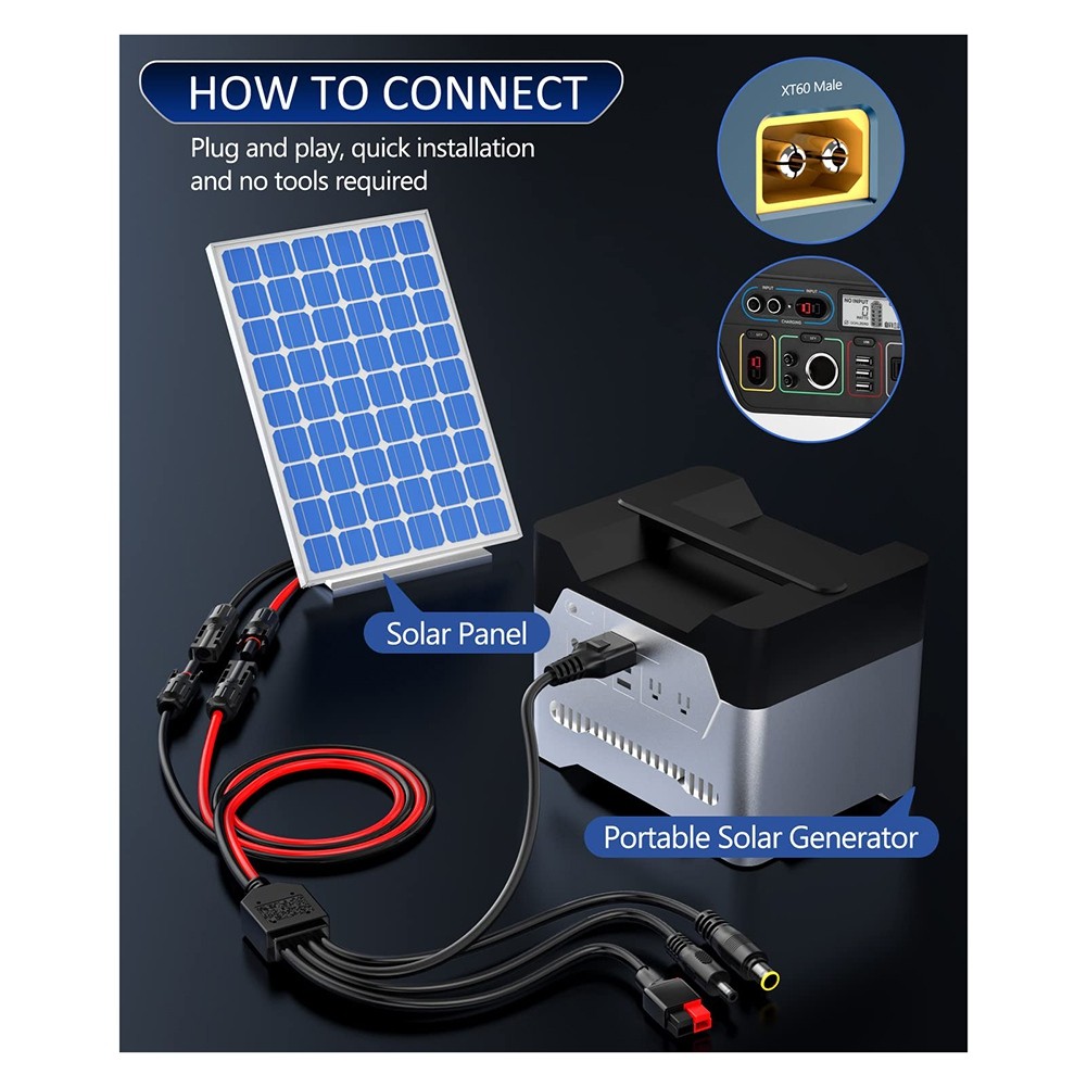 4-In-1 Solar Panel Connector Extension Cable Splitter for Connector DC4241