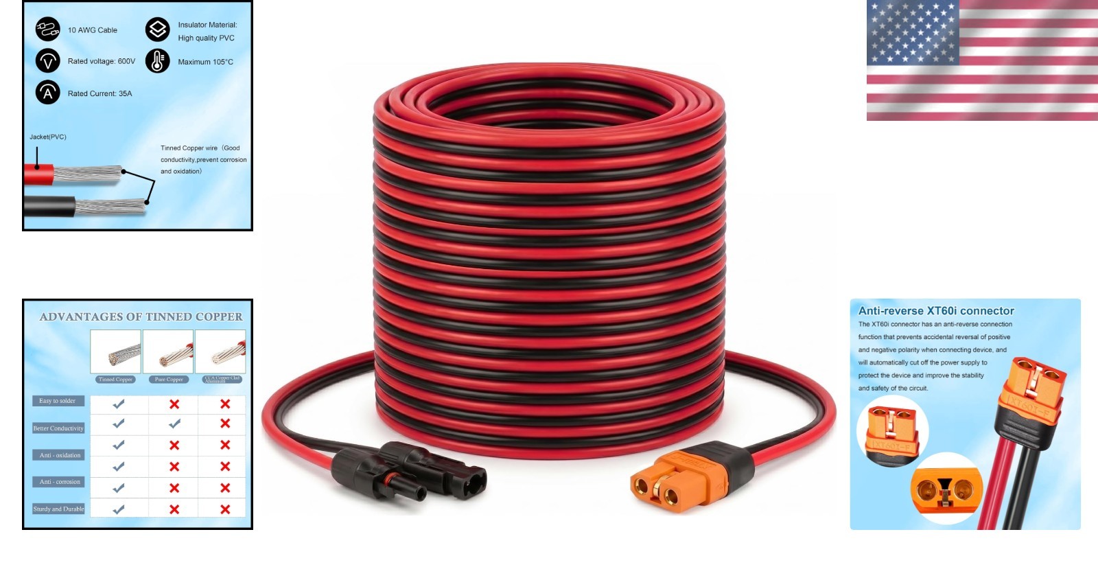 35ft Solar to XT60i Cable 10AWG – High Quality