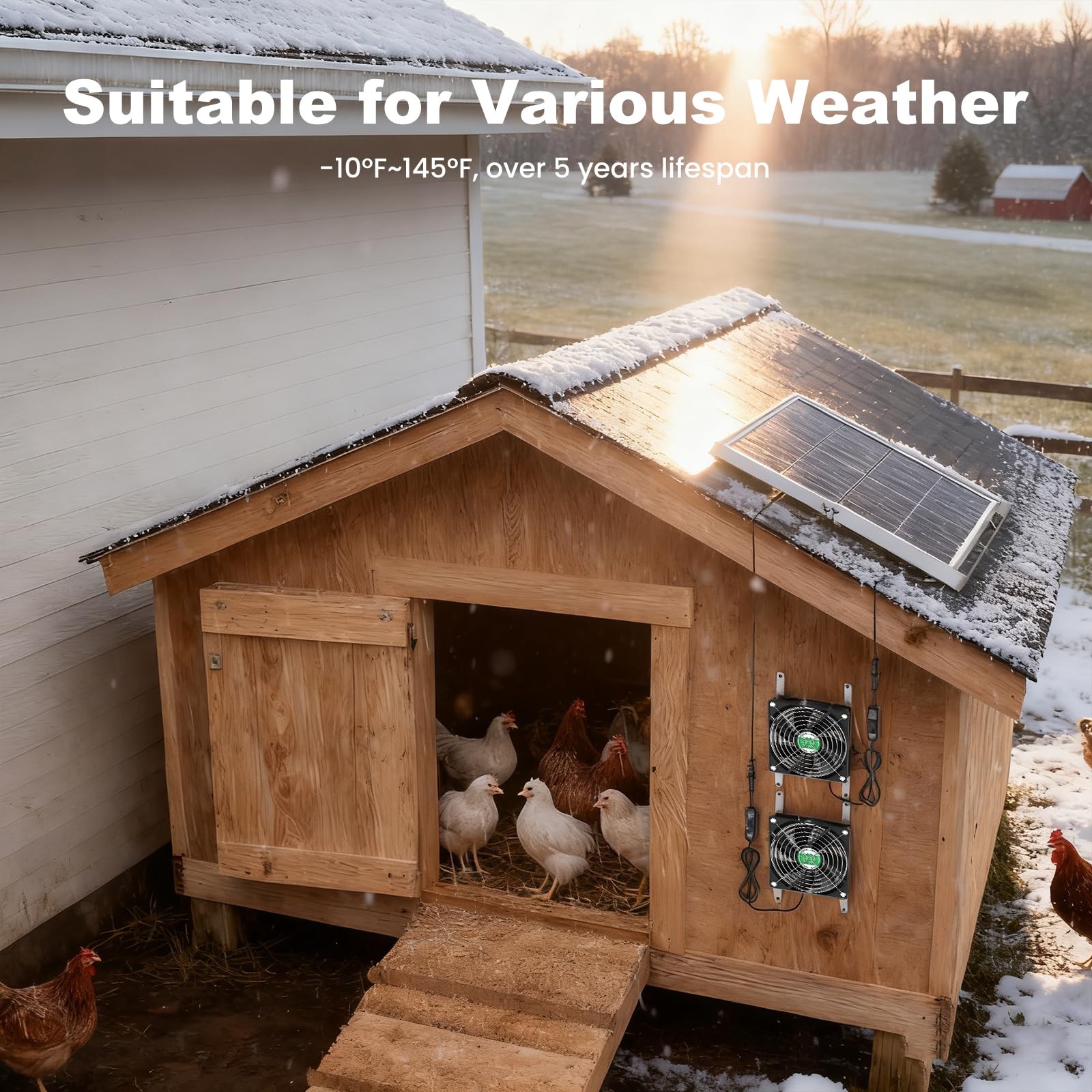 ZIZIWIN Solar Chicken Coop Fan 2 Kit, 20W Solar Powered Greenhouse Fan Outdoo…