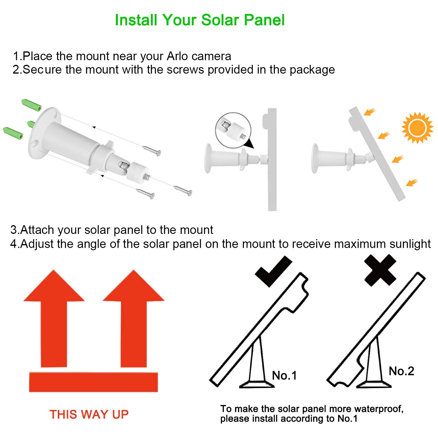 iTODOS Solar Panel for Arlo Pro & Pro2 Cameras 2 Pack with 11.8FT Cable Silver