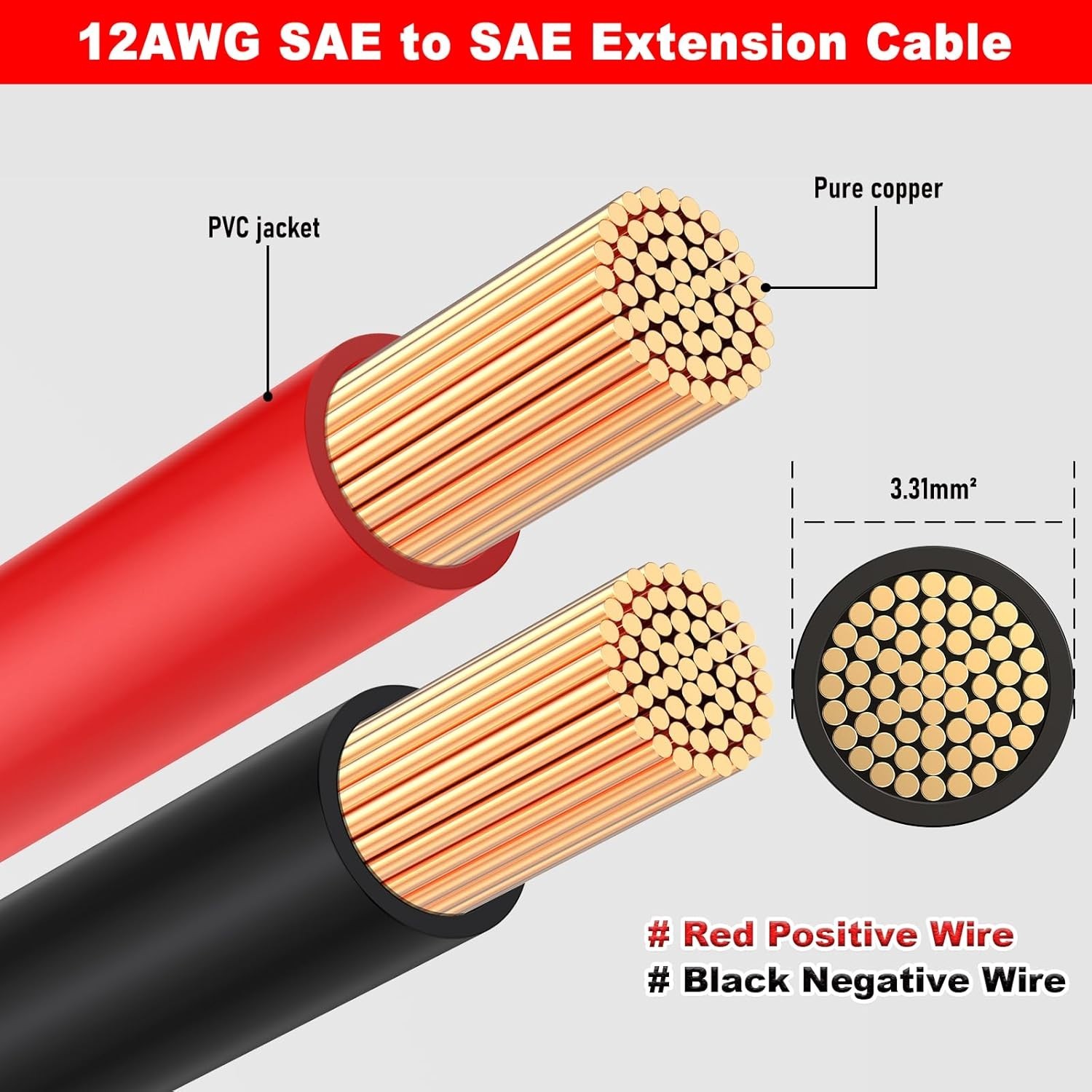 Versatile 12AWG SAE Extension Cable, 5FT with Quick Disconnect & Heat Resistance