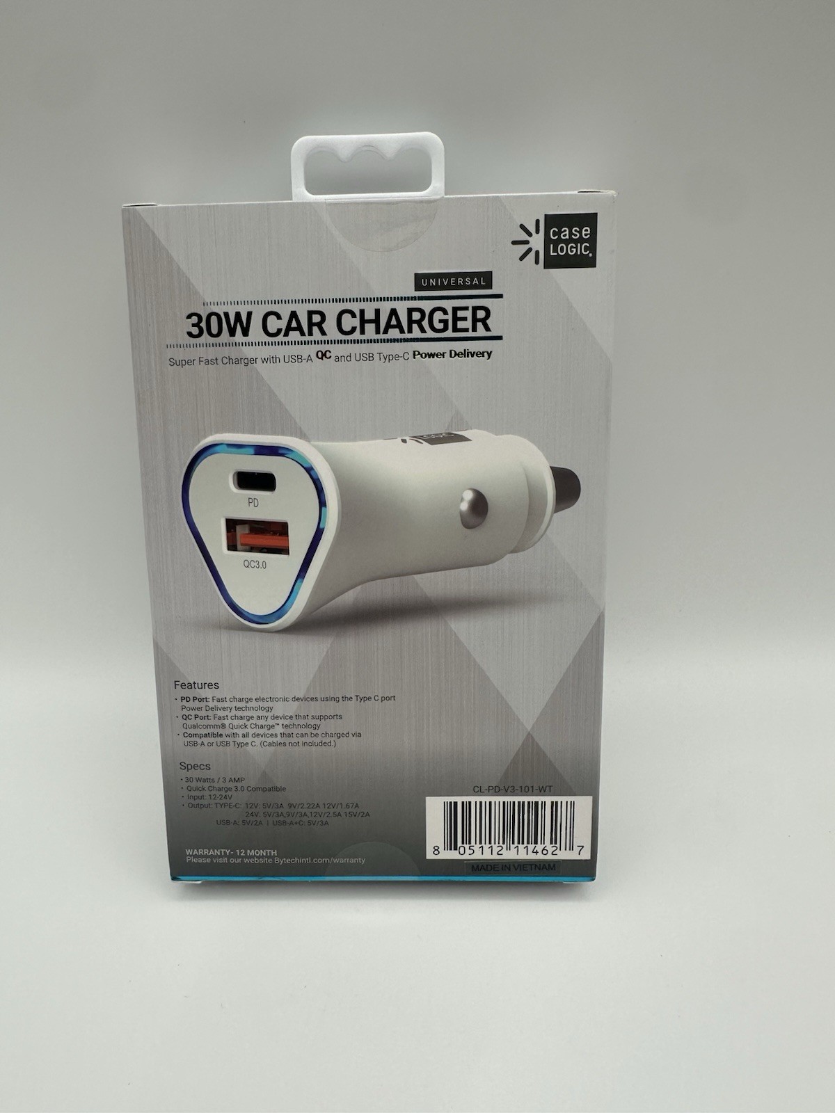 Bytech Pd Car Charger, 30 W, Two 3 A Ports, White USB & Type C Fast Charging