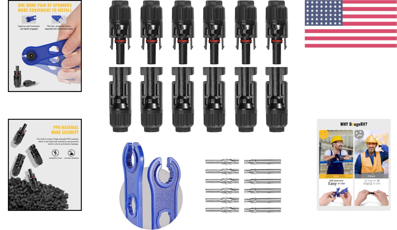Universal 12 PCS Solar Cable Connectors with Spanners – Ideal for All PV Systems