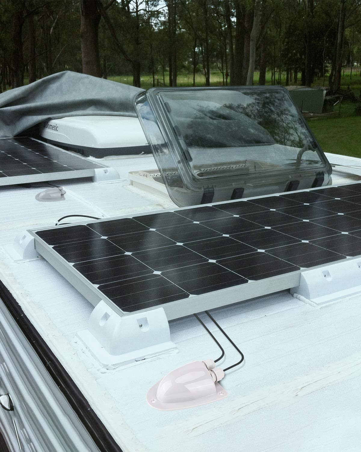 Bougerv White Solar Double Cable Entry Gland Box, RV Roof Waterproof ABS Solar E