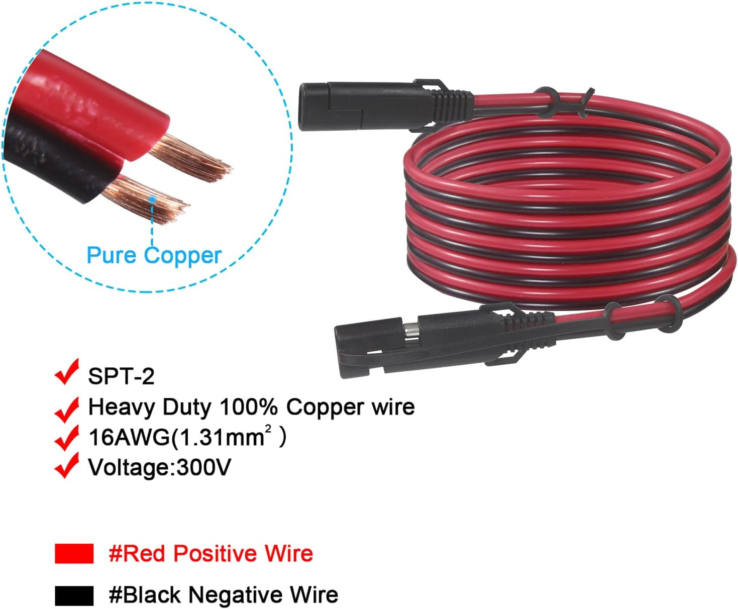 SAE 16AWG Heavy Duty 6FT Battery Charger Extension Cord with Quick Disconnect S