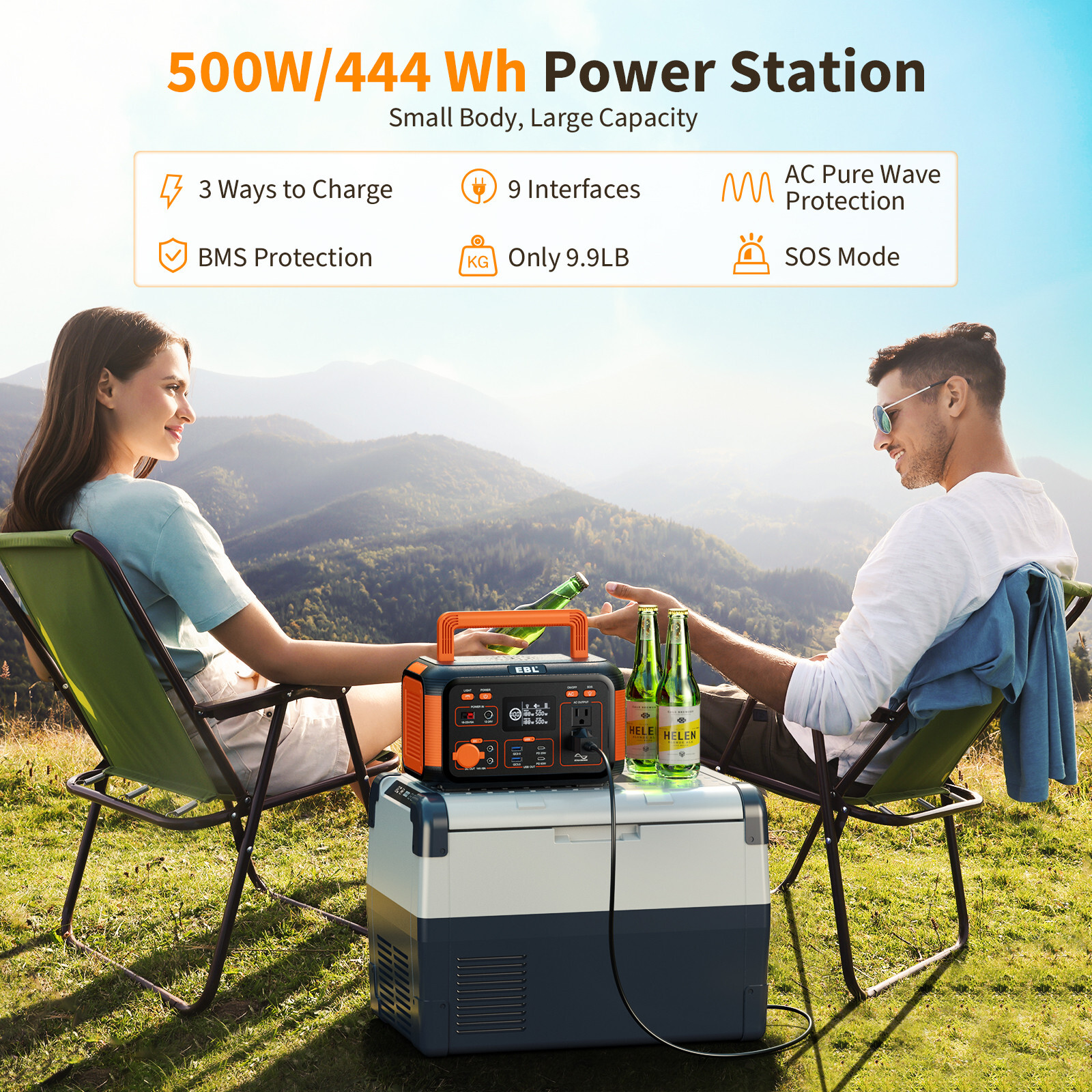Peak 1000W Power Station ,500W 444Wh Portable Solar Generator Battery Camping