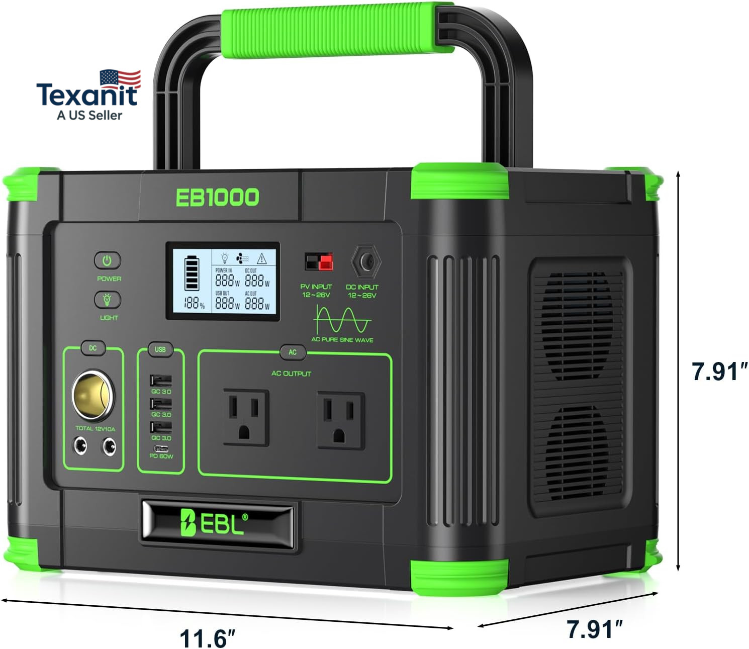 Portable Power Station 1000W Solar Generator 999Wh Fast Charging Backup Battery