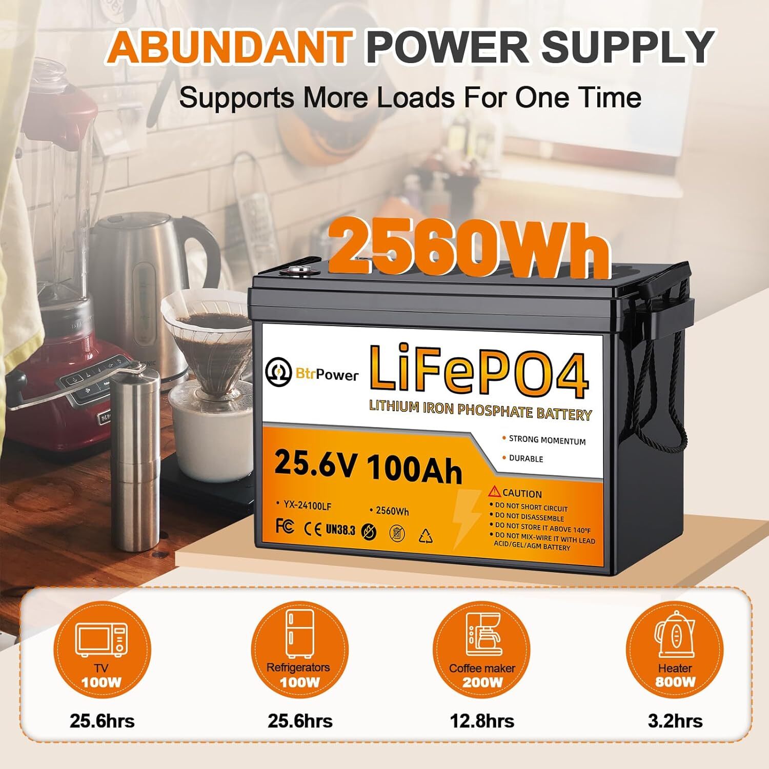 24V 100Ah LiFePO4 Lithium BtrPower Battery for RV Marine Solar System 100A BMS