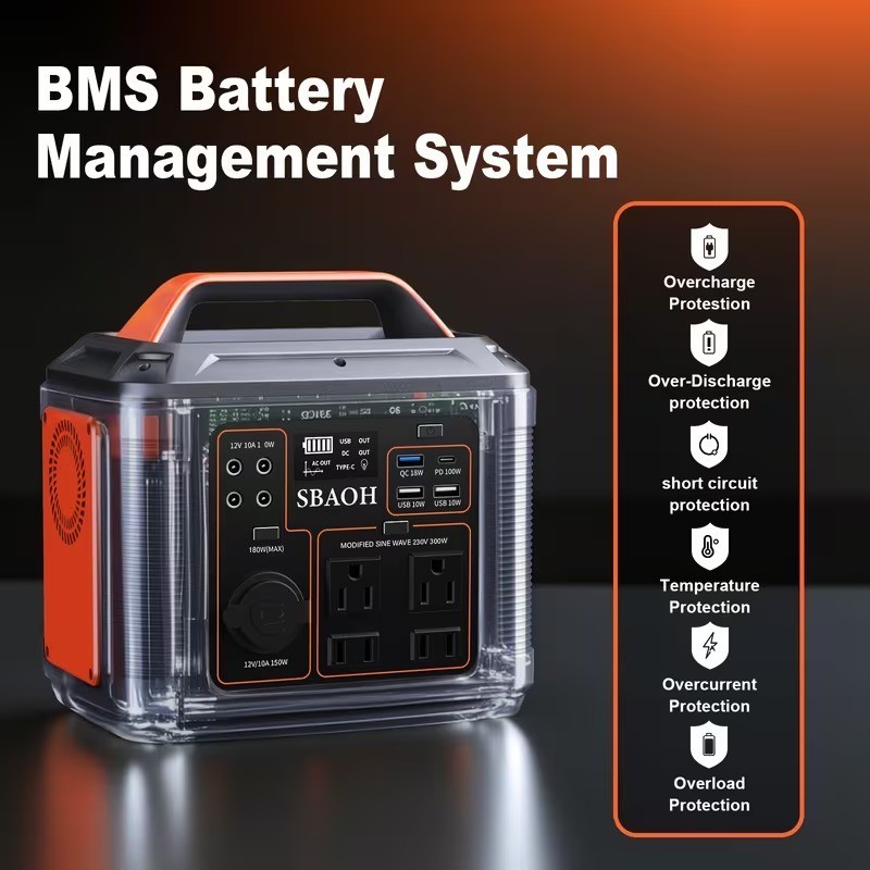 300W Portable Power Station Backup Battery Solar Generator with 60W Solar Panel